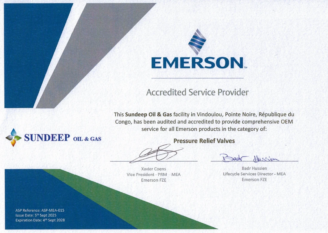 Emerson Accredited Service Provider · Pressure relief valves