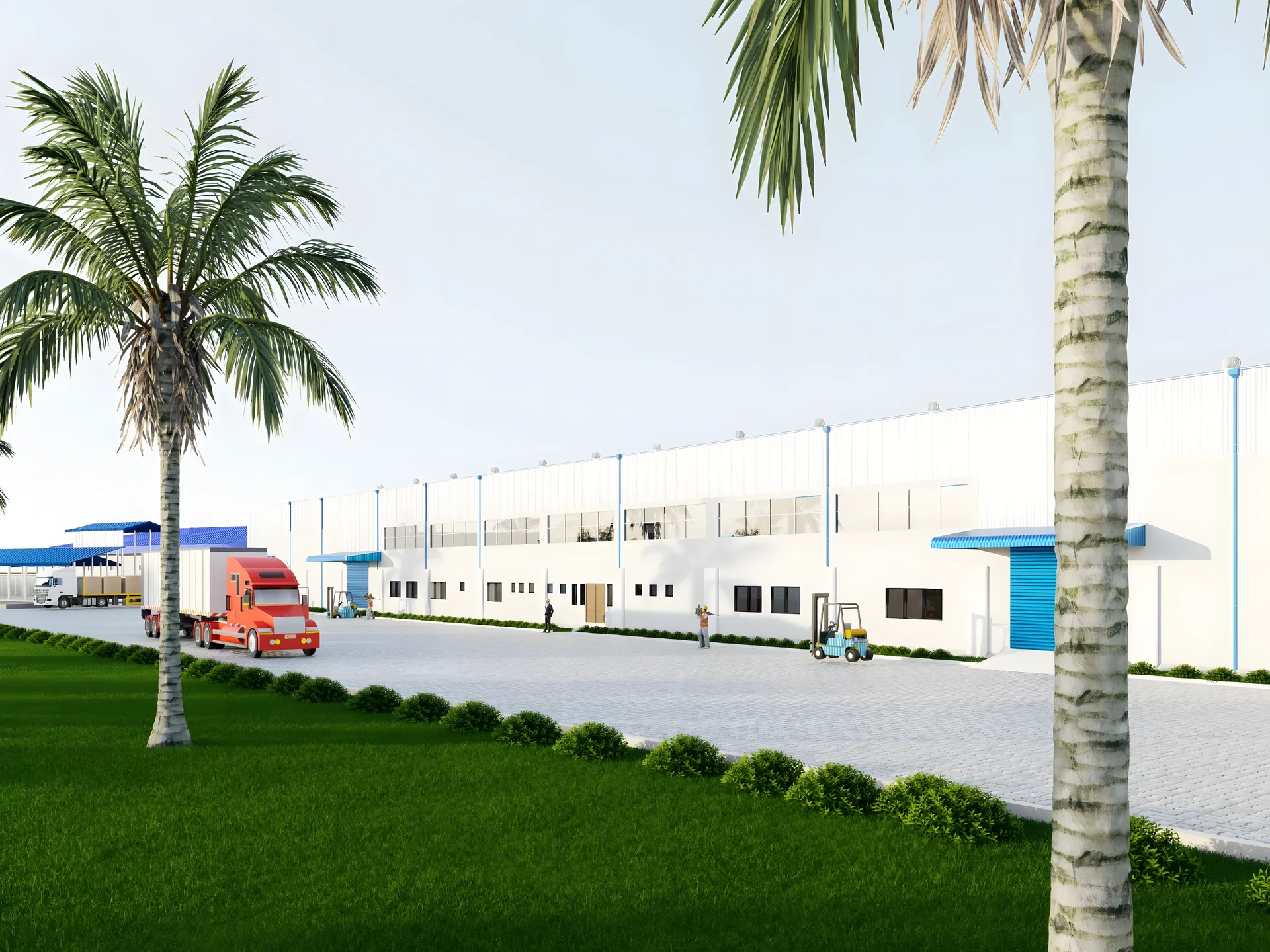 3D rendering of the Tokor bottling plant, Ghana